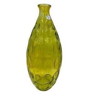 Vidrios San Miguel Recycled Art Glass Vase 15" Tall Dimpled Green Made in Spain